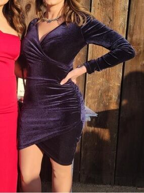 Guberry's Midnight Velvet Ruched Long-Sleeve Wrap Dress
